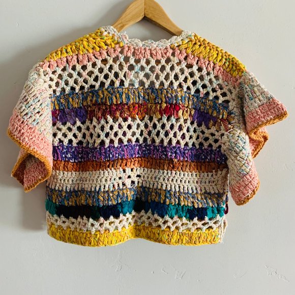 Anthropologie Mia Hand-Knit Cropped Cardigan NWT multi colored woven sweater Sm - Picture 11 of 12
